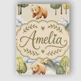 Personalised Name Watercolor Woodland Bear Custom  Unique Gift Idea Elegant Feature Canvas Wall Art Print Decor Picture Ready to Hang