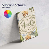 Personalised Name Watercolor Woodland Bear Custom  Unique Gift Idea Elegant Feature Canvas Wall Art Print Decor Picture Ready to Hang