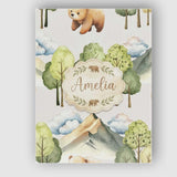 Personalised Name Watercolor Woodland Bear Custom  Unique Gift Idea Elegant Feature Canvas Wall Art Print Decor Picture Ready to Hang