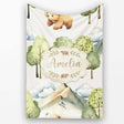 Watercolor Woodland Bear Trees Mountains Seamless Pattern Light  Personalised Custom Name Super Soft Fleece Blanket Bed Sofa Throw