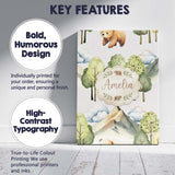 Personalised Name Watercolor Woodland Bear Custom  Unique Gift Idea Elegant Feature Canvas Wall Art Print Decor Picture Ready to Hang