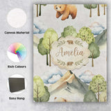 Personalised Name Watercolor Woodland Bear Custom  Unique Gift Idea Elegant Feature Canvas Wall Art Print Decor Picture Ready to Hang