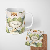 Personalized Custom Name Watercolor Woodland Bear Trees Mountains Seamless Pattern Warm 11oz Ceramic Coffee Tea Mug White Large Handle