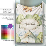 Watercolor Woodland Bear Trees Mountains Seamless Pattern Warm  Personalised Custom Name Super Soft Fleece Blanket Bed Sofa Throw