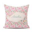 Custom Name Pastel Pink Peony Floral Light Blue Seamless Pattern Square Filled Cushion Throw Pillow Sofa Bed Home Decor Zip Washable UK Made