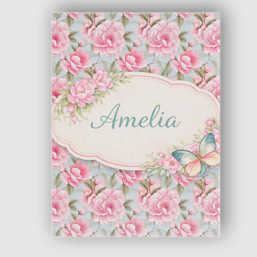 Personalised Name Pastel Pink Peony Floral Light Blue Background Custom  Interior Canvas Wall Art Print Decor Picture Ready to Hang