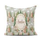 Custom Name Watercolor Woodland Bear Trees Seamless Pattern Sage Square Filled Cushion Throw Pillow Sofa Bed Home Decor Zip Washable UK Made
