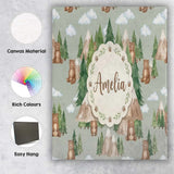 Personalised Name Watercolor Woodland Bear Custom  Unique Gift Idea Elegant Feature Canvas Wall Art Print Decor Picture Ready to Hang
