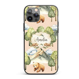 Watercolor Woodland Bear Trees Mountains Seamless Custom Name Protective Phone Case Mobile Cover Durable Everyday Smartphone Shock Resistant
