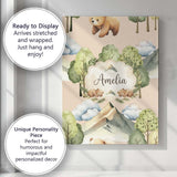 Personalised Name Watercolor Woodland Bear Custom  Unique Gift Idea Elegant Feature Canvas Wall Art Print Decor Picture Ready to Hang