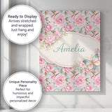 Personalised Name Pastel Pink Peony Floral Light Blue Background Custom  Interior Canvas Wall Art Print Decor Picture Ready to Hang