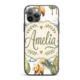 Watercolor Woodland Bear Trees Mountains Seamless Custom Name Protective Phone Case Mobile Cover Durable Everyday Smartphone Shock Resistant