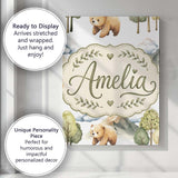 Personalised Name Watercolor Woodland Bear Custom  Unique Gift Idea Elegant Feature Canvas Wall Art Print Decor Picture Ready to Hang