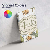 Personalised Name Watercolor Woodland Bear Custom  Unique Gift Idea Elegant Feature Canvas Wall Art Print Decor Picture Ready to Hang