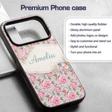 Pastel Pink Peony Floral Light Blue Background Custom Name Protective Phone Case Mobile Cover Durable Everyday Smartphone Shock Resistant