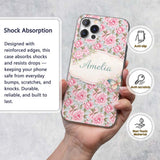 Pastel Pink Peony Floral Light Blue Background Custom Name Protective Phone Case Mobile Cover Durable Everyday Smartphone Shock Resistant