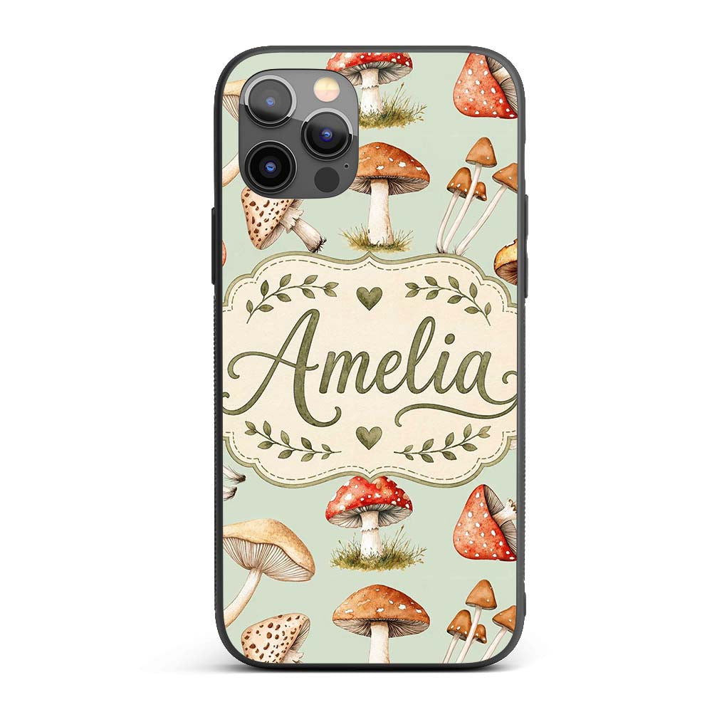 Watercolor Forest Mushrooms Toadstools Seamless Custom Name Protective Phone Case Mobile Cover Durable Everyday Smartphone Shock Resistant