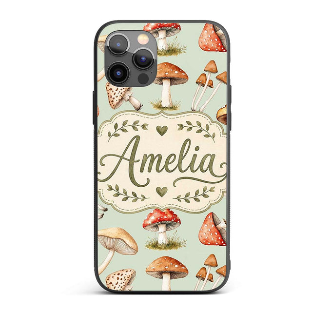 Watercolor Forest Mushrooms Toadstools Seamless Custom Name Protective Phone Case Mobile Cover Durable Everyday Smartphone Shock Resistant
