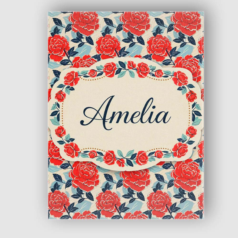 Personalised Name Red Rose Blue Accent Floral Seamless Pattern Custom Contemporary Display Canvas Wall Art Print Decor Picture Ready to Hang