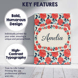 Personalised Name Red Rose Blue Accent Floral Seamless Pattern Custom Contemporary Display Canvas Wall Art Print Decor Picture Ready to Hang
