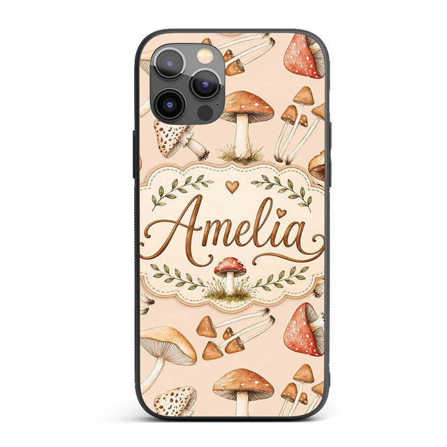 Watercolor Forest Mushrooms Toadstools Seamless Custom Name Protective Phone Case Mobile Cover Durable Everyday Smartphone Shock Resistant