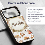 Watercolor Forest Mushrooms Toadstools Seamless Custom Name Protective Phone Case Mobile Cover Durable Everyday Smartphone Shock Resistant