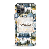 Watercolor Mountain Landscape Pine Trees Seamless Custom Name Protective Phone Case Mobile Cover Durable Everyday Smartphone Shock Resistant