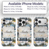 Watercolor Mountain Landscape Pine Trees Seamless Custom Name Protective Phone Case Mobile Cover Durable Everyday Smartphone Shock Resistant