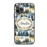 Watercolor Mountain Landscape Pine Trees Seamless Custom Name Protective Phone Case Mobile Cover Durable Everyday Smartphone Shock Resistant