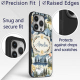 Watercolor Mountain Landscape Pine Trees Seamless Custom Name Protective Phone Case Mobile Cover Durable Everyday Smartphone Shock Resistant