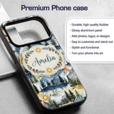 Watercolor Mountain Landscape Pine Trees Seamless Custom Name Protective Phone Case Mobile Cover Durable Everyday Smartphone Shock Resistant