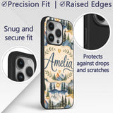 Watercolor Mountain Landscape Pine Trees Seamless Custom Name Protective Phone Case Mobile Cover Durable Everyday Smartphone Shock Resistant