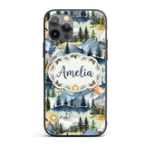 Watercolor Mountain Landscape Pine Trees Seamless Custom Name Protective Phone Case Mobile Cover Durable Everyday Smartphone Shock Resistant