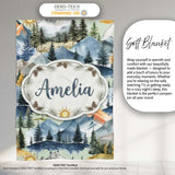 Watercolor Mountain Landscape Pine Trees Seamless Pattern Sage  Personalised Custom Name Super Soft Fleece Blanket Bed Sofa Throw