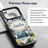 Watercolor Mountain Landscape Pine Trees Seamless Custom Name Protective Phone Case Mobile Cover Durable Everyday Smartphone Shock Resistant