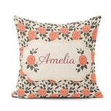 Custom Name Coral Camellia Botanical Background Seamless Pattern Square Filled Cushion Throw Pillow Sofa Bed Home Decor Zip Washable UK Made