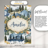 Watercolor Mountain Forest Landscape Sunset Seamless Pattern Cream  Personalised Custom Name Super Soft Fleece Blanket Bed Sofa Throw
