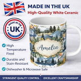 Personalized Custom Name Watercolor Mountain Forest Landscape Sunset Seamless Pattern Cream 11oz Ceramic Coffee Tea Mug White Large Handle