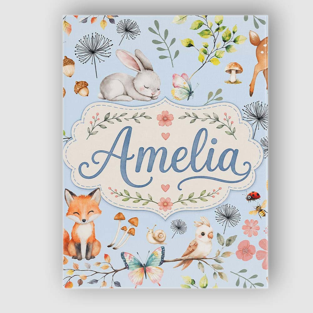 Personalised Name Cute Woodland Animals Custom  Modern Room Accent Elegant Feature Canvas Wall Art Print Decor Picture Ready to Hang