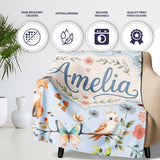 Cute Woodland Animals Rabbit Fox Butterfly Seamless Pattern Blue  Personalised Custom Name Super Soft Fleece Blanket Bed Sofa Throw