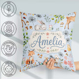 Custom Name Woodland Animals Fox Butterfly Seamless Pattern Blue Square Filled Cushion Throw Pillow Sofa Bed Home Decor Zip Washable UK Made