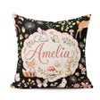 Custom Name Woodland Animals Rabbit Fox Butterfly Seamless Black Square Filled Cushion Throw Pillow Sofa Bed Home Decor Zip Washable UK Made