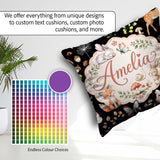 Custom Name Woodland Animals Rabbit Fox Butterfly Seamless Black Square Filled Cushion Throw Pillow Sofa Bed Home Decor Zip Washable UK Made