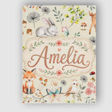 Personalised Name Woodland Animals Rabbit Custom  Unique Gift Idea Elegant Feature Canvas Wall Art Print Decor Picture Ready to Hang