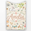 Woodland Animals Rabbit Fox Butterfly Seamless Pattern Sage Green  Personalised Custom Name Super Soft Fleece Blanket Bed Sofa Throw