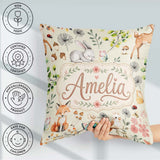 Custom Name Woodland Animals Fox Butterfly Seamless Pattern Sage Square Filled Cushion Throw Pillow Sofa Bed Home Decor Zip Washable UK Made