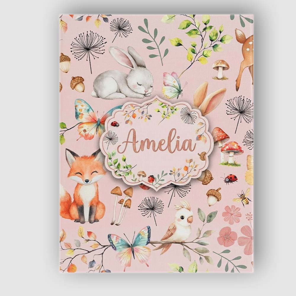 Personalised Name Cute Woodland Animals Custom  Modern Room Accent Elegant Feature Canvas Wall Art Print Decor Picture Ready to Hang