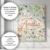 Personalised Name Cute Woodland Animals Custom  Modern Room Accent Elegant Feature Canvas Wall Art Print Decor Picture Ready to Hang