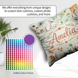 Custom Name Woodland Animals Fox Butterfly Seamless Pattern Sage Square Filled Cushion Throw Pillow Sofa Bed Home Decor Zip Washable UK Made