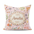 Custom Name Woodland Animals Fox Butterfly Seamless Pattern Soft Square Filled Cushion Throw Pillow Sofa Bed Home Decor Zip Washable UK Made